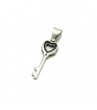 PE001194 Sterling silver pendant charm solid 925 Heart Key  EMPRESS